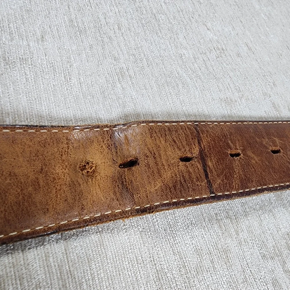 Silver Creek Classics Brown Leather Western Top Stitched Belt Silver Buckle~38